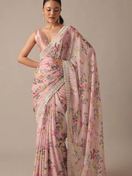 Ladies Fancy Chiffon Saree Manufacturer Wholesaler Floral Print Chiffon Saree with Unstitched Blouse Wholesale Prices Pure Chiffon Sarees Wholesale