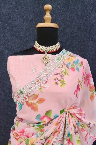 Ladies Fancy Chiffon Saree Manufacturer Wholesaler Floral Print Chiffon Saree with Unstitched Blouse Wholesale Prices Georgette Sarees Wholesale