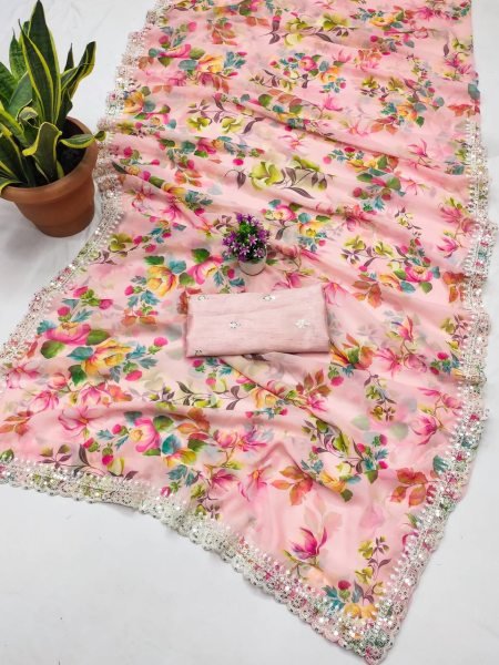 Ladies Fancy Chiffon Saree Manufacturer Wholesaler Floral Print Chiffon Saree with Unstitched Blouse Wholesale Prices Georgette Sarees Wholesale