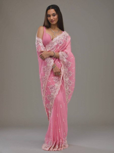 Latest Collection Designer Saree with Embroidery Sequins Wholesale Sarees in Surat Embroidery Sarees Wholesale