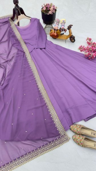 Latest Collection Of French Micro Gown With Faux Georgette Sequence Work Dupatta Ready To Wear Collection
