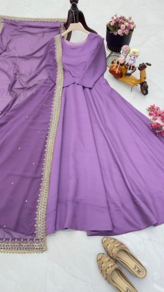 Latest Collection Of French Micro Gown With Faux Georgette Sequence Work Dupatta Ready To Wear Collection