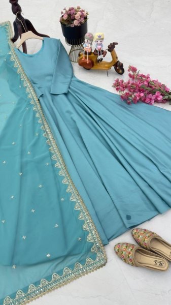Latest Collection Of French Micro Gown With Faux Georgette Sequence Work Dupatta Ready To Wear Collection
