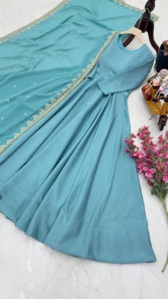 Latest Collection Of French Micro Gown With Faux Georgette Sequence Work Dupatta Ready To Wear Collection