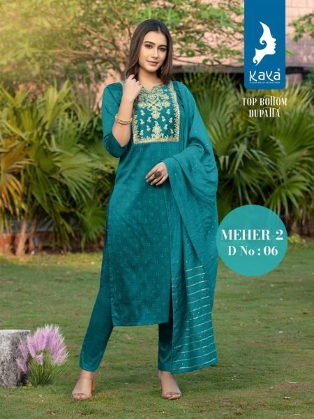 Latest Collection Pure Silky Kurti Pant With Sequence Border Dupatta 3 Piece Kurti Set