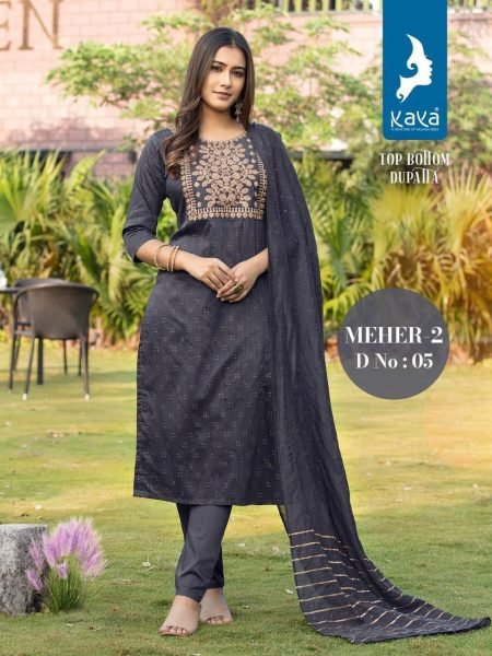 Latest Collection Pure Silky Kurti Pant With Sequence Border Dupatta 3 Piece Kurti Set
