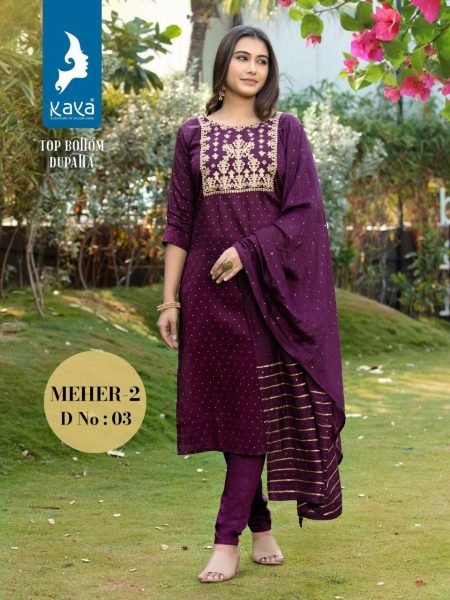 Latest Collection Pure Silky Kurti Pant With Sequence Border Dupatta 3 Piece Kurti Set