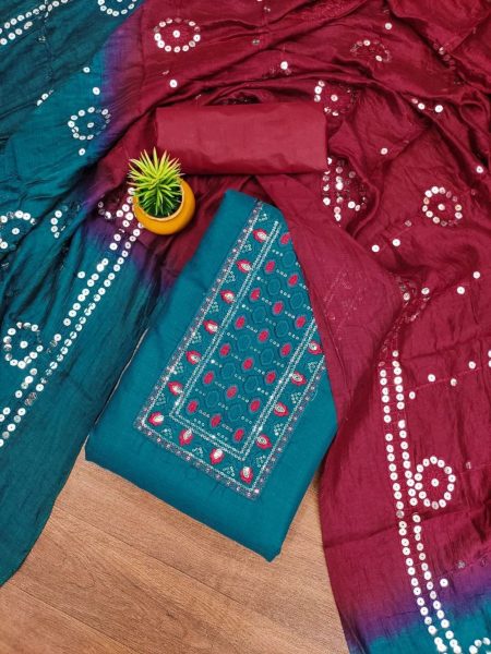 Latest Cotton Dress Material With Multi Sequence Work Cotton Dress Material