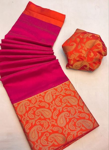 Latest Crystal Silk Saree With Jacquard Border Silk Sarees Wholesale