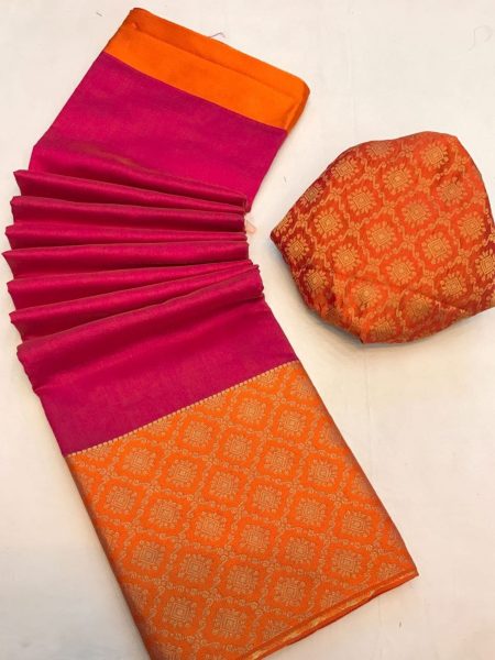 Latest Crystal Silk Saree With Jacquard Border Silk Sarees Wholesale