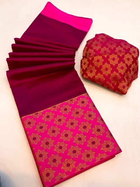 Latest Crystal Silk Saree With Jacquard Border Silk Sarees Wholesale