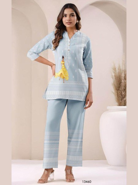 Latest Designer Co-ord Set for Women Belle Doll Print Top & Pant New Launch Beautiful Design at Wholesale Collection CO ORD Sets