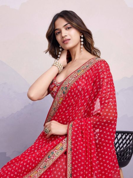 Latest Georgette Saree With Digital Print And Embroidery Work Lace Georgette Sarees Wholesale