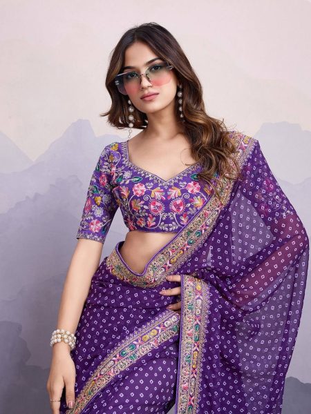 Latest Georgette Saree With Digital Print And Embroidery Work Lace Georgette Sarees Wholesale