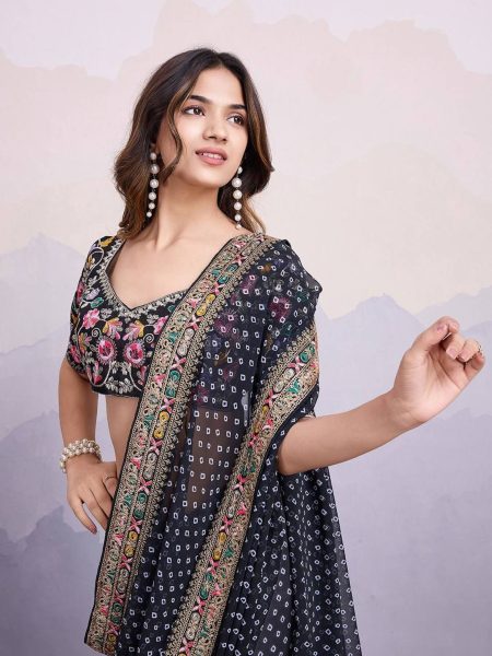 Latest Georgette Saree With Digital Print And Embroidery Work Lace Georgette Sarees Wholesale