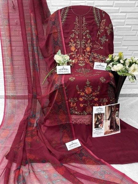 Latest Pakistani 3 Piece Suit Soft Reyon Self Embroidery Silver Chiffon Digital DupattaTrending Now  Pakistani Suits Wholesale