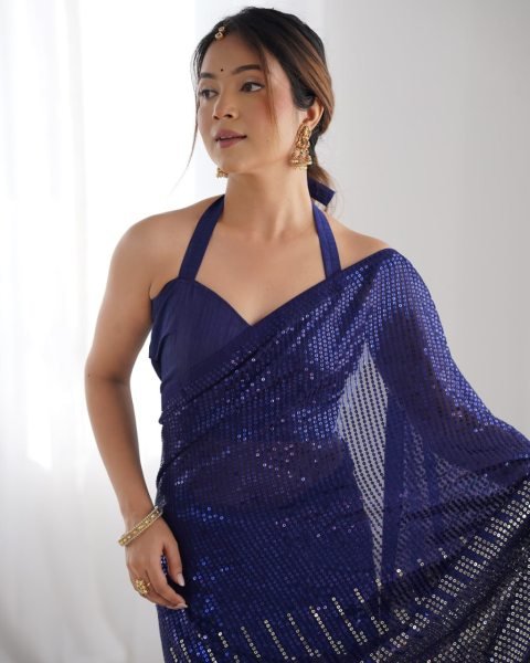 Latest Partywear Georgette Sarees with Sequin & Thread Work Affordable New Collection for Women  Georgette Sarees Wholesale