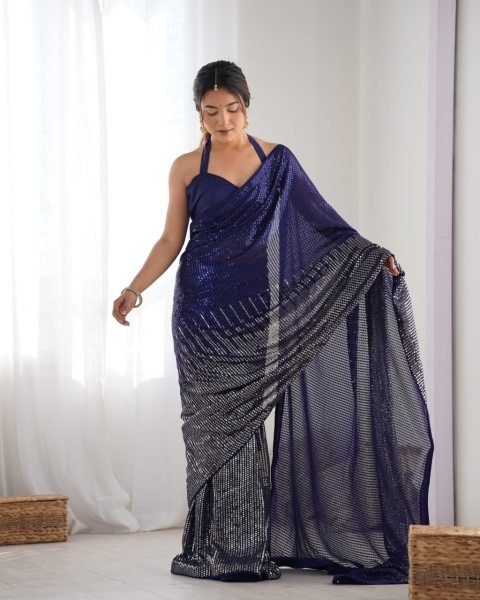 Latest Partywear Georgette Sarees with Sequin & Thread Work Affordable New Collection for Women  Georgette Sarees Wholesale