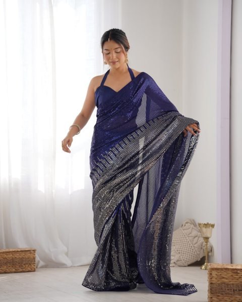 Latest Partywear Georgette Sarees with Sequin & Thread Work Affordable New Collection for Women  Georgette Sarees Wholesale