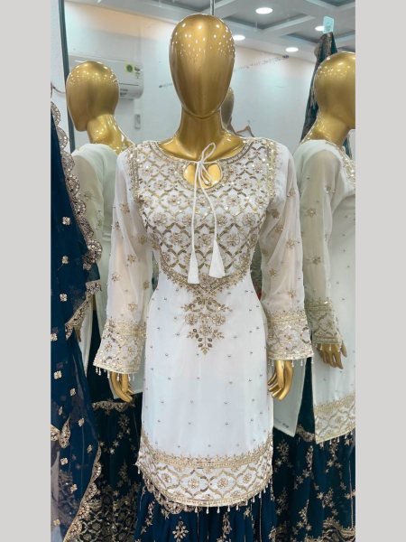 Latest Ready to Wear Heavy Georgette Sharara Suit with Embroidered Top and Dupatta Affordable 3 Piece Designer Set 
