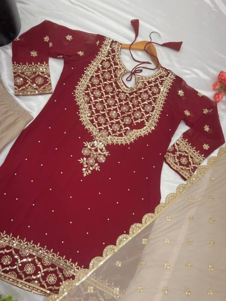 Exclusive Ready to Wear Embroidered Georgette Salwar Suit with Heavy Sharara Best Wholesale Deal on Stitched Ladies Suit Ready To Wear Collection