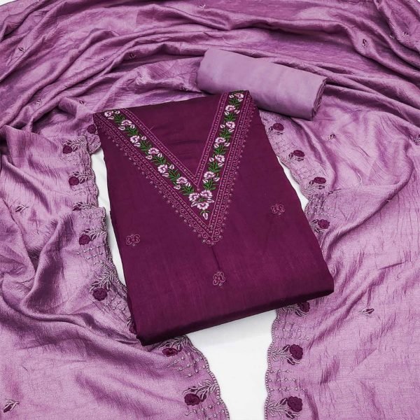Latest Silk Dress Material With Embroidery Work Color Set Matching Dress Material Wholesale