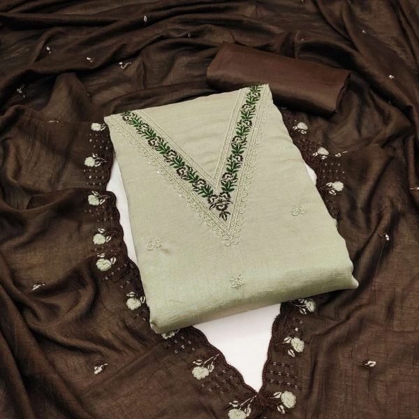Latest Silk Dress Material With Embroidery Work Color Set Matching Dress Material Wholesale