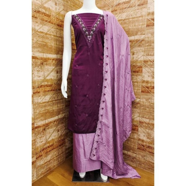 Latest Silk Dress Material With Embroidery Work Color Set Matching Dress Material Wholesale