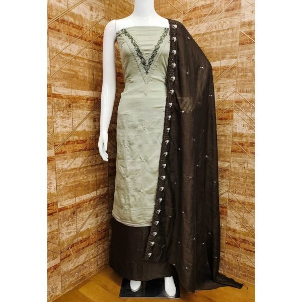Latest Silk Dress Material With Embroidery Work Color Set Matching Dress Material Wholesale