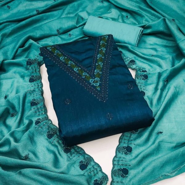 Latest Silk Dress Material With Embroidery Work Color Set Matching Dress Material Wholesale