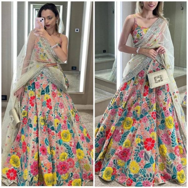 Launches Soft Mono Net Lehenga with Heavy Sequence Embroidery  Designer Lehenga Choli