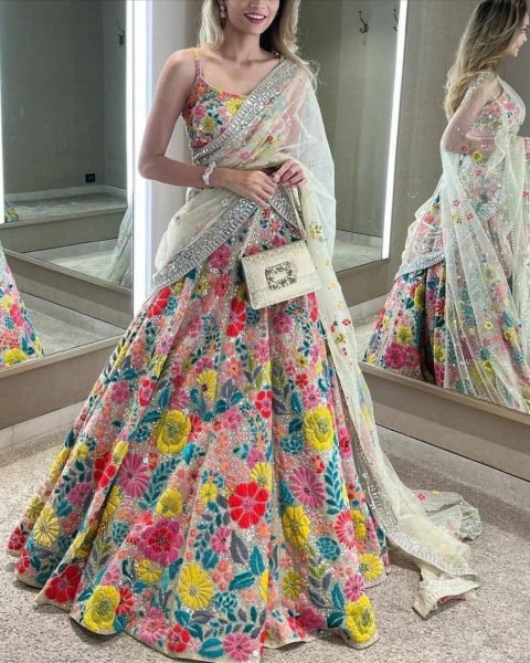 Launches Soft Mono Net Lehenga with Heavy Sequence Embroidery  Designer Lehenga Choli