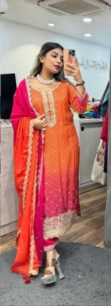 launching Festival collection  Multicoloured bandhni print with sequence coding work and print lace kurti set 3 Piece Kurti Set