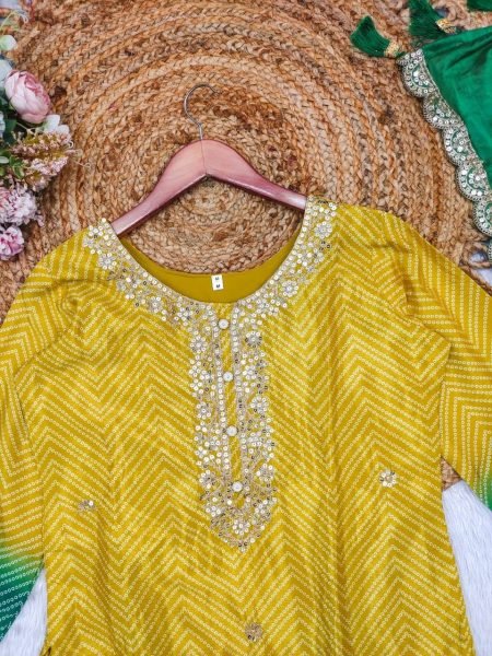 launching Festival collection  Multicoloured bandhni print with sequence coding work and print lace kurti set 3 Piece Kurti Set