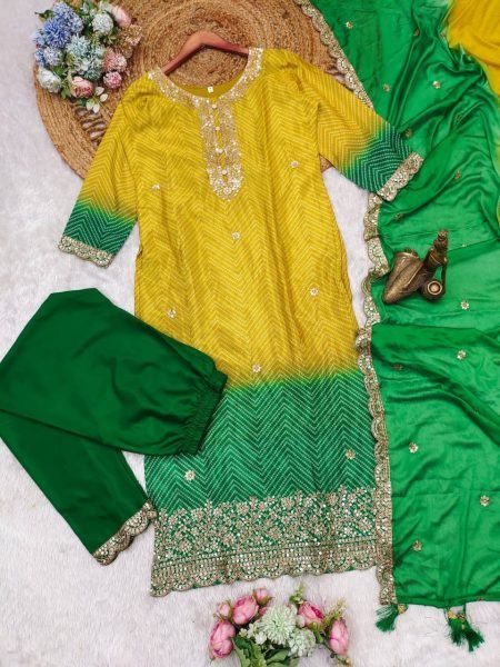 launching Festival collection  Multicoloured bandhni print with sequence coding work and print lace kurti set 3 Piece Kurti Set