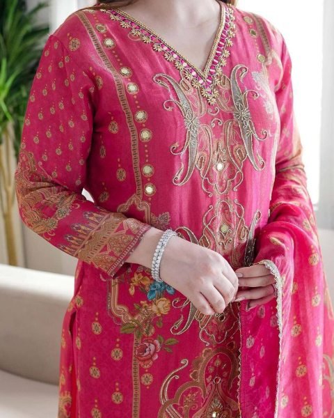 launching Model satin febric with print & work and full lining with silk pent and  dupatta plus size kurti set  3 Piece Kurti Set