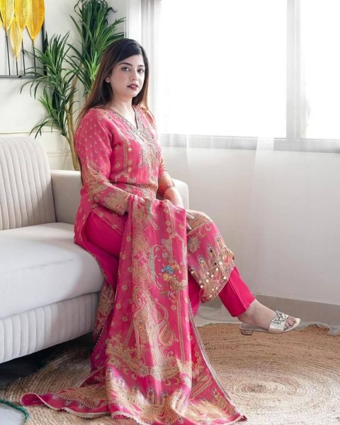 launching Model satin febric with print & work and full lining with silk pent and  dupatta plus size kurti set  3 Piece Kurti Set