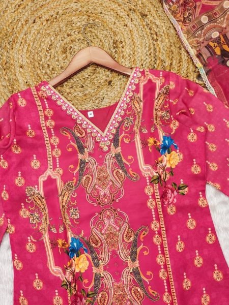 launching Model satin febric with print & work and full lining with silk pent and  dupatta plus size kurti set  3 Piece Kurti Set