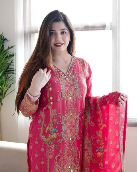 launching Model satin febric with print & work and full lining with silk pent and  dupatta plus size kurti set  3 Piece Kurti Set