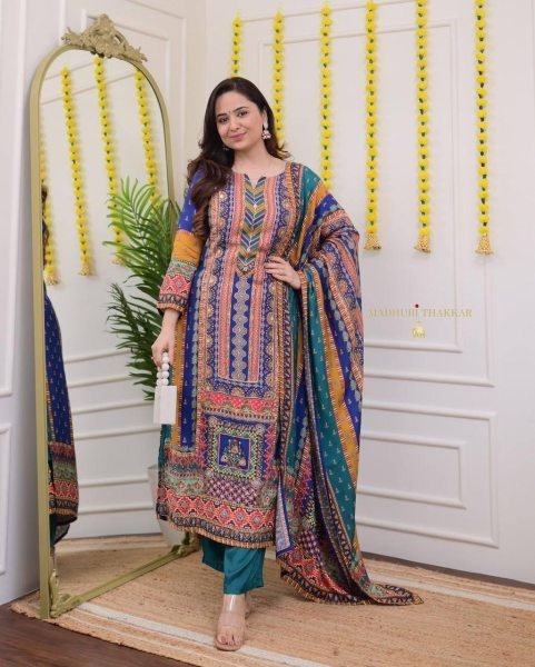 launching Multicoloured  print with  work and Dupatta plus size kurti set  3 Piece Kurti Set