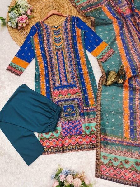 launching Multicoloured  print with  work and Dupatta plus size kurti set  3 Piece Kurti Set