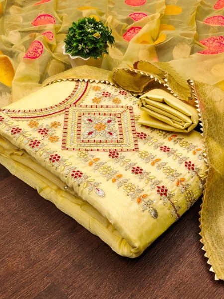 Launching New Yellow Color Chanderi Dress Material Collection At Wholesale Rate 