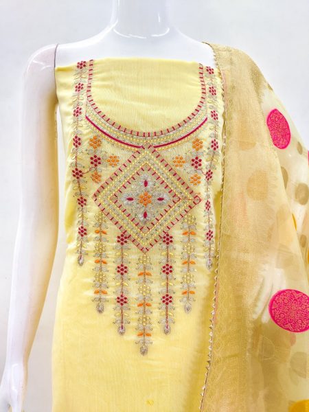 Launching New Yellow Color Chanderi Dress Material Collection At Wholesale Rate  Color Set Matching Dress Material Wholesale