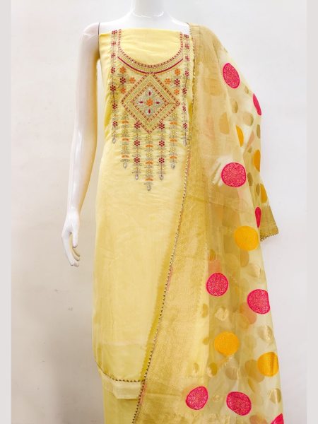 Launching New Yellow Color Chanderi Dress Material Collection At Wholesale Rate  Color Set Matching Dress Material Wholesale