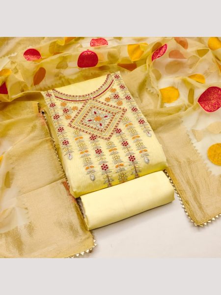 Launching New Yellow Color Chanderi Dress Material Collection At Wholesale Rate  Color Set Matching Dress Material Wholesale