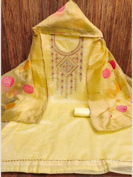 Launching New Yellow Color Chanderi Dress Material Collection At Wholesale Rate  Color Set Matching Dress Material Wholesale