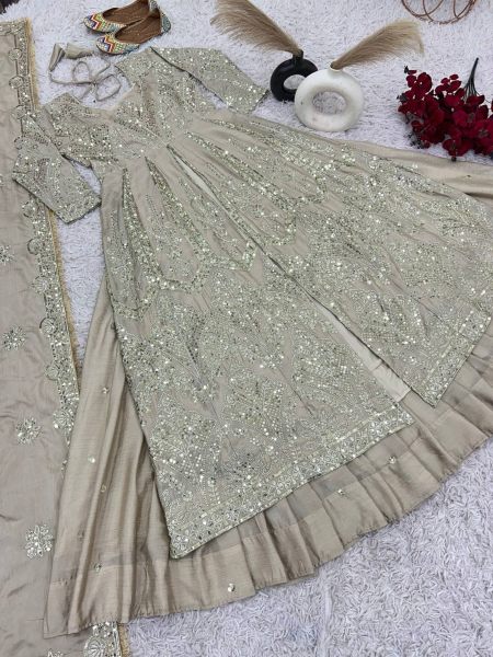 Launching New Designer Party Wear Gown with Lehenga in Heavy Embroidery Sequence work Ready To Wear Collection