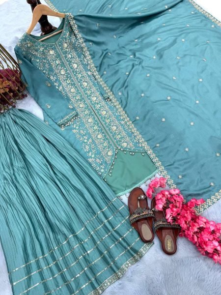 Launching New Designer Party Wear Look Pur Heavy pur chinon Silk Top Sharara Plazzo   Dupatta Set Sharara Set