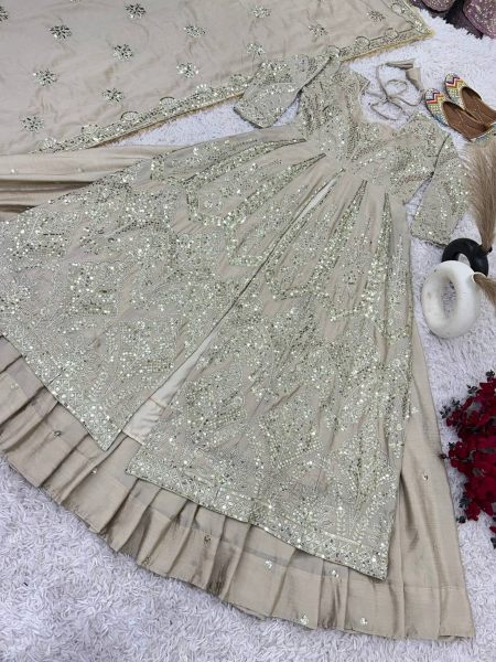 Launching New Designer Party Wear Gown with Lehenga in Heavy Embroidery Sequence work Ready To Wear Collection