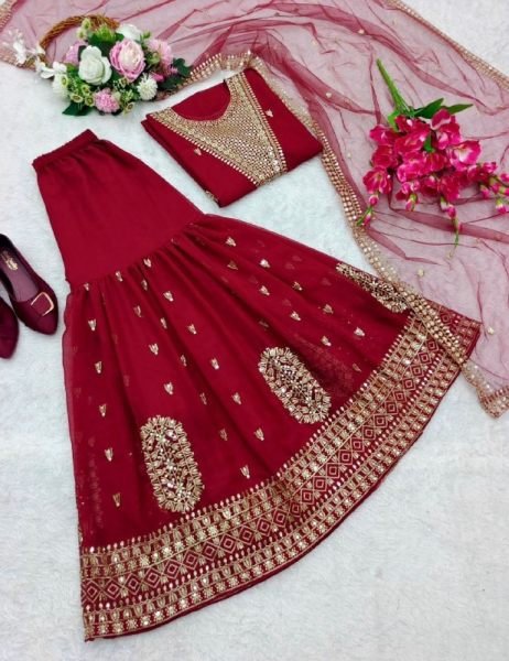 Launching New Georgette Embroidery Sharara Set  Ready To Wear Collection